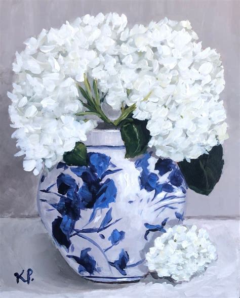 Original Painting Hydrangeas In Blue And White Vase Original Etsy