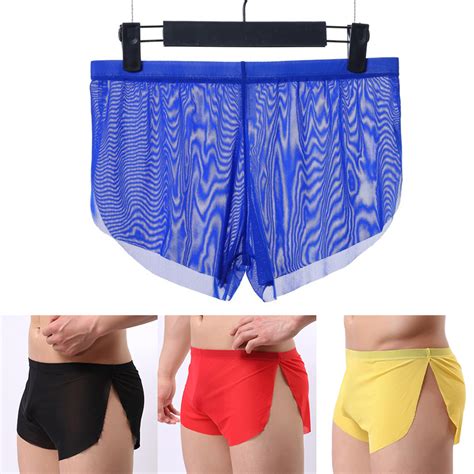 Sexy Mens Mesh Sheer Boxer Briefs Underwear Shorts Trunks Side Split Underpants Ebay