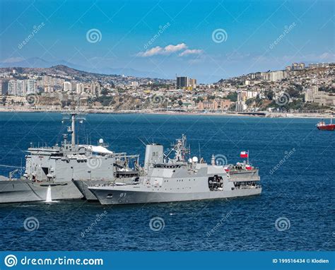 Closeup Of 3 Navy Vessels In Port Of Valparaiso Chile Editorial Stock