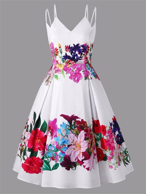 Wipalo Plus Size Floral Double Straps Swing Dress Sleeveless Dress