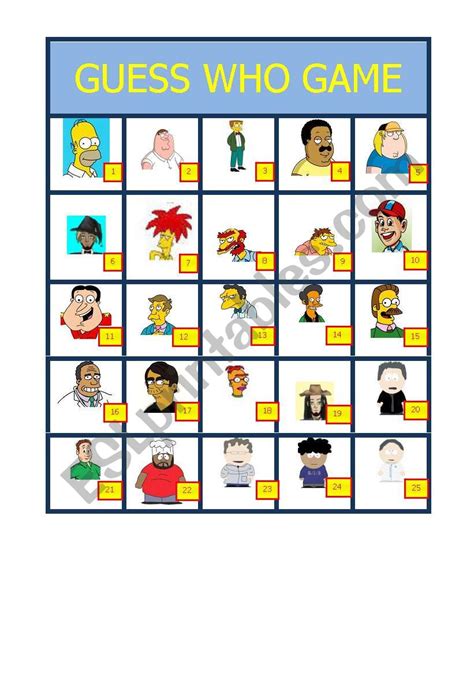 Famous Guess Who Game Esl Worksheet By Mrmurat