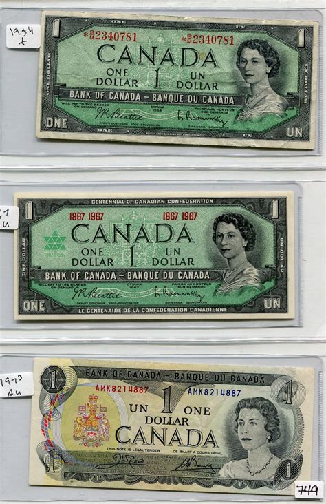 Lot Of 3 One Dollar Bills 1954 1967 1973 Canada Schmalz Auctions