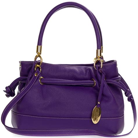 Giordano Italian Made Purple Leather Drawstring Satchel Handbag