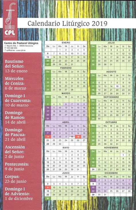 Calendario Litúrgico 2019