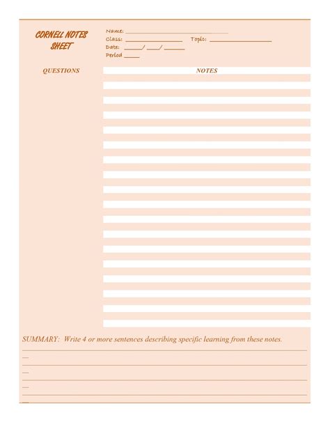 Printable Cornell Notes Templates Free TemplateArchive