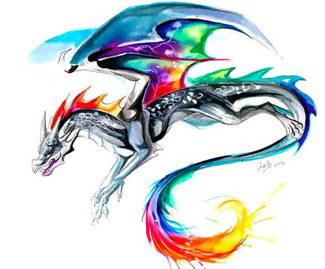 Colorful Watercolor Dragon Tattoo Design