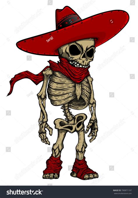 Skeleton In Mexican Hat Mascot Vector Handcrafted Illustration Of Cute