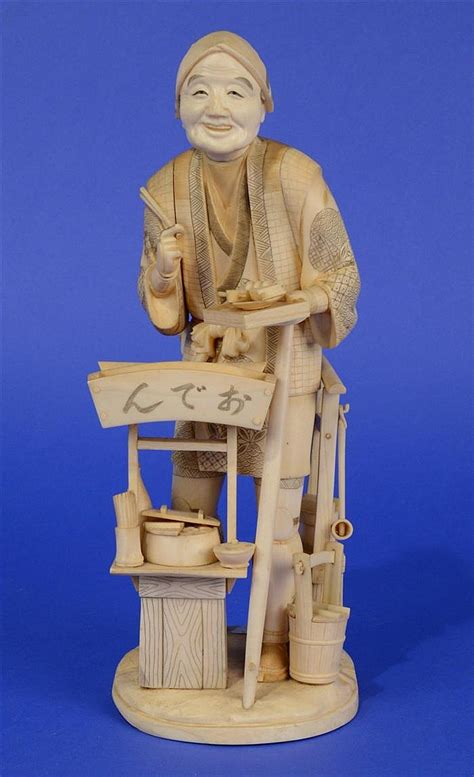 Lot Japanese Carved And Inked Ivory Figure Of A Street Vendor