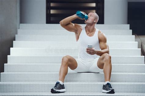 Bodybuilder Drinking Water After Fitness Workout Stock Photo Image Of