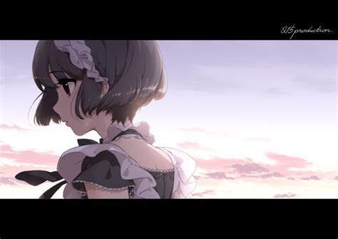 Safebooru 1girl Anime Coloring Annindoufu Oicon Black Ribbon Brown Hair Clouds Detached