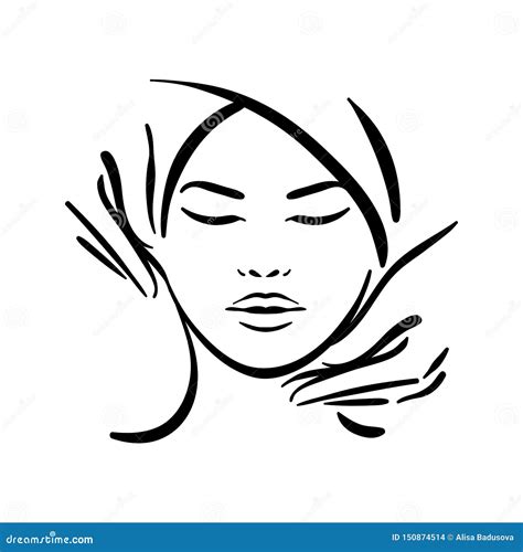 Vector Hand Drawn Illustration Of Spa Face Massage For Woman On White