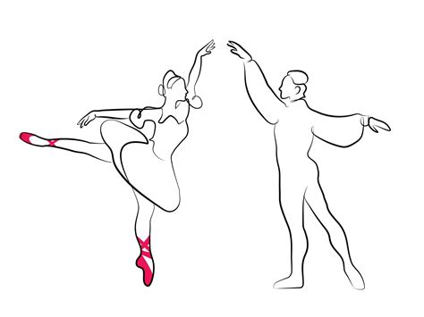 Sketch Of A Woman N A Dress And Man Iballet Dancer Line Art Continuous