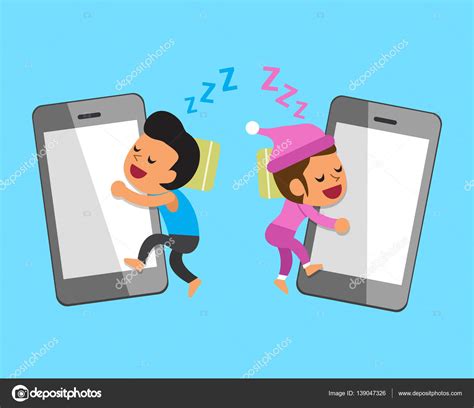 Dessin Animé Homme Et Femme Dormant Avec Des Smartphones — Image Vectorielle Jaaak © 139047326