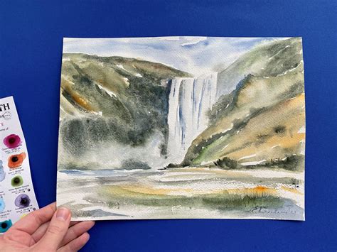 Iceland Painting Original Art Icelandic Waterfall Painting Etsy
