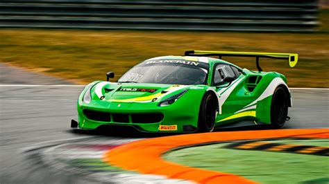 Ferrari 488 Gt3 And 458 Gt3 Pure Sound At Monza Racetrack During A Test