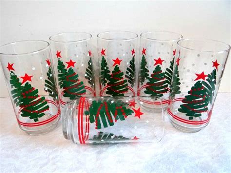 vintage set of 6 libbey holiday glasses with green xmas tree etsy green xmas holiday