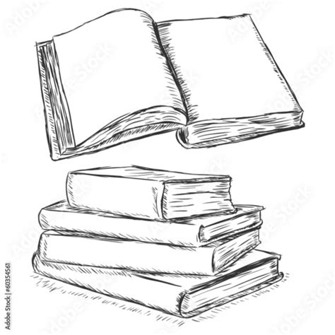Vector Sketch Illustration Open Book And Stack Of Books Buy This