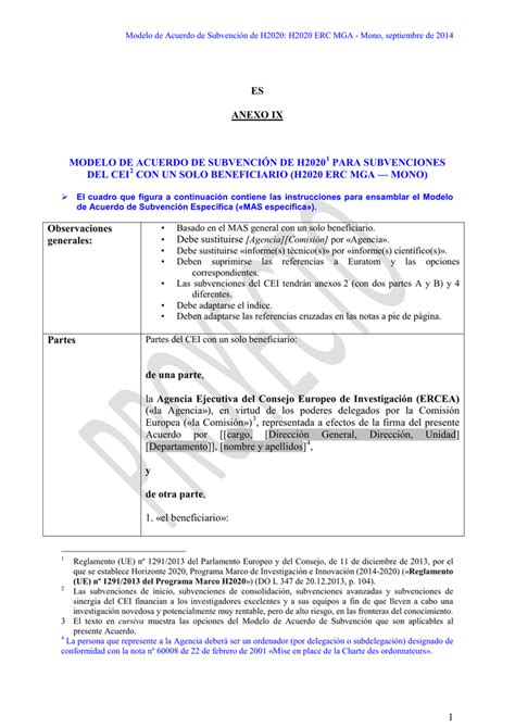 1 Es Anexo Ix Modelo De Acuerdo De SubvenciÓn De