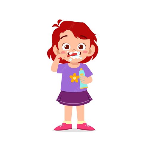 Premium Vector Cute Little Girl Brushing Teeth And Holding Toothpaste