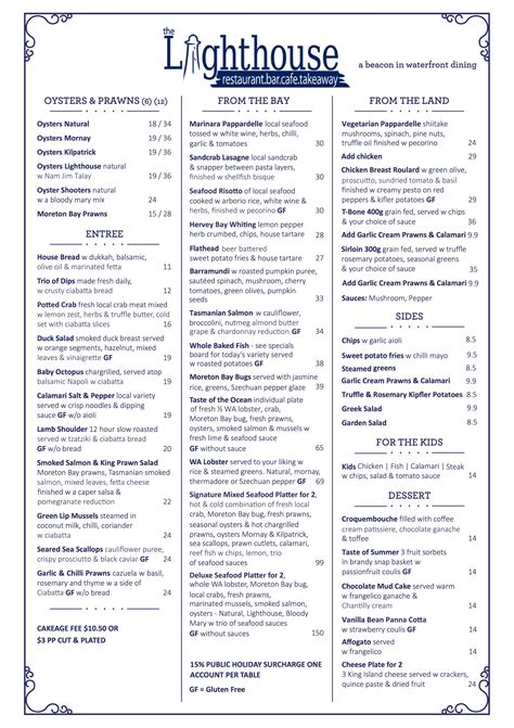 Menu at The Lighthouse restaurant, Cleveland