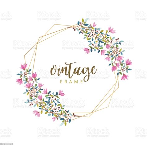 Rosa blumen, grenzen und rahmen rosa blumen, aquarellblume, adobe illustrator, blühen png. Aquarell Blumen Vintagerahmen Mit Gold Rand Stock Vektor ...