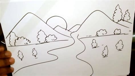 How To Draw A Hill Scenery Drawing Easy