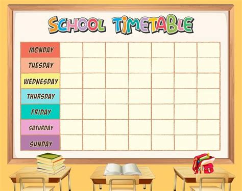 School Timetable Template With Classroom Theme 684954 Vector Art At