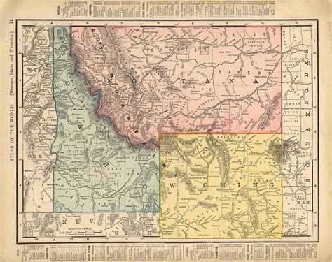 Cosmopolitan Rand Mcnally 1898 Map Idaho Montana Wyoming Washington
