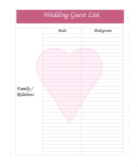 Wedding Guest List Template 9 Free Word Excel Pdf Documents Download