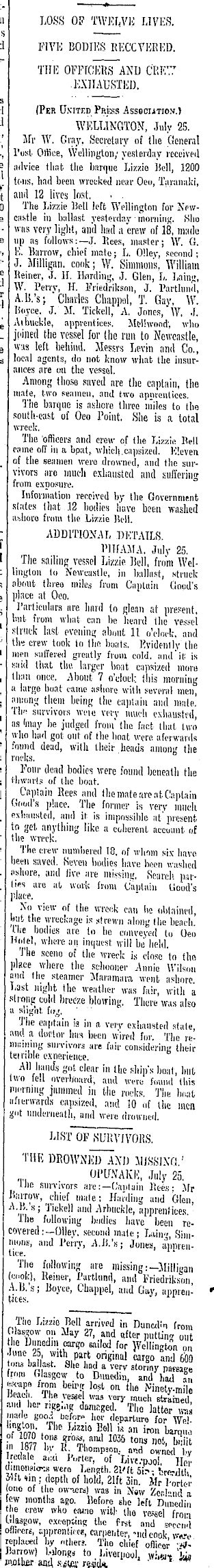 Papers Past Newspapers Otago Daily Times 26 July 1901 Wreck Of