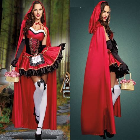 High Quality Sexy Little Red Riding Hood Costume Party Adult Small Red Cap Cosplay Dress 2017