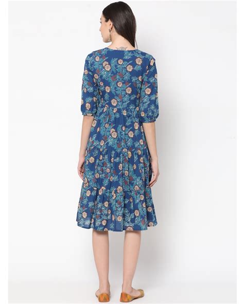 Blue Floral Printed Tiered Dress By Untung The Secret Label