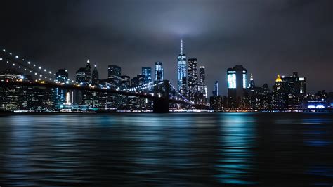 New York City Night Lights Brooklyn Bridge 5k Wallpapers Hd