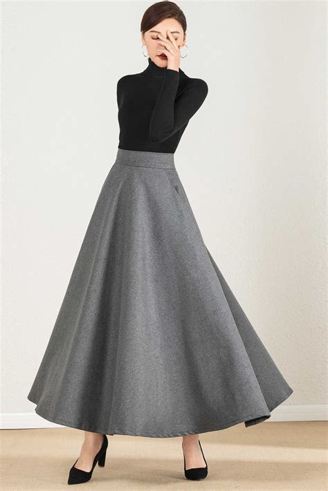Long Maxi Wool Skirt Vintage 1950s Elastic Waist Wool Skirt Etsy Canada