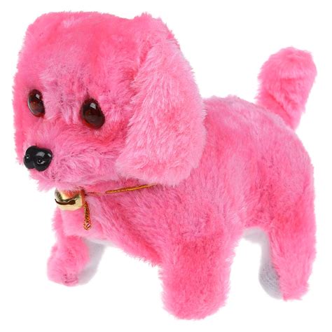 Cute Pink Plush Neck Bell Walking Barking Electronic Dog Kids Child Toy