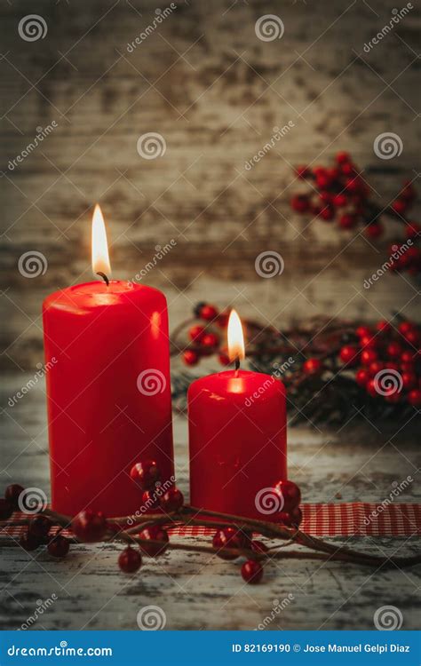 Burning Candles In A Christmas Stock Photo Image Of Illuminated