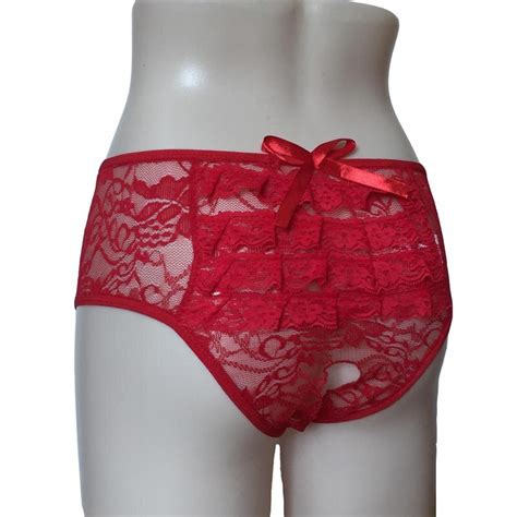 Sexy Lingerie Womens Ruffles Lace Sheer Open Crotch Thong Panties