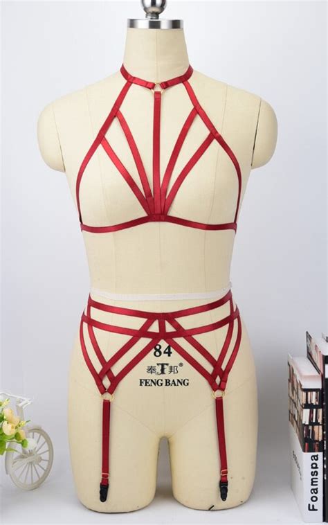 body harness suit halloween red sexy lingerie bondage harness elastic body harness cage bra