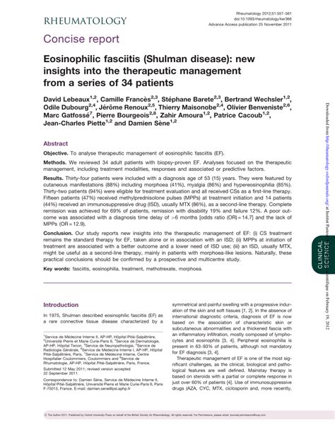 Pdf Eosinophilic Fasciitis Shulman Disease New Insights Into The