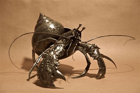 Welded Steel Sculpture Of A Hermit Crab In A Seashell 2 Created By Ed