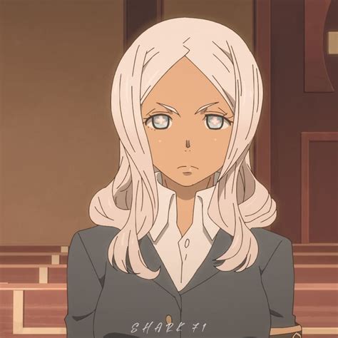 An Anime Character With Long White Hair And Blue Eyes Wearing A Black
