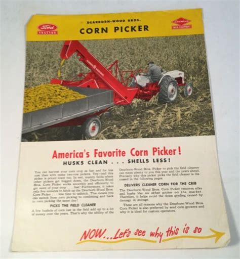 Vtg Ford Tractor Dearborn Wood Broscorn Picker Catalog Specs Sales