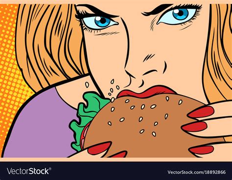 Hungry Woman Eats Burger Royalty Free Vector Image
