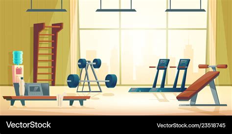 City Sport Club Gym Interior Cartoon Royalty Free Vector