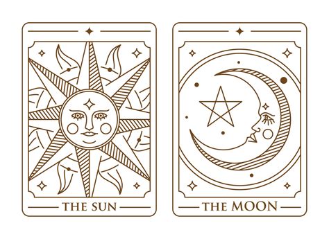 Tarot Deck Card Set Illustration The Sun The Moon And The Star Golden