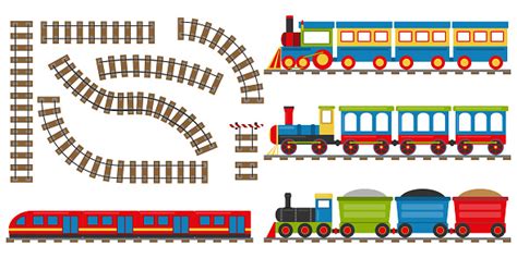 Cartoon Railway And Train Set Of Cartoon Trains Vector Illustration
