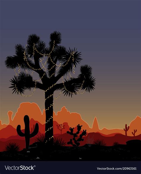 Joshua Tree Decorated With A String Of Lights Vector Image