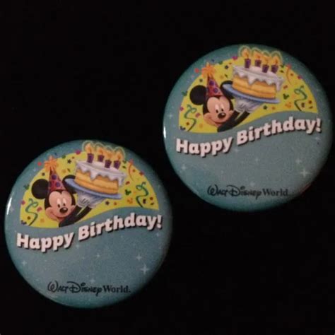 Walt Disney World Happy Birthday Buttons Mickey Mouse Pins Set Of 2
