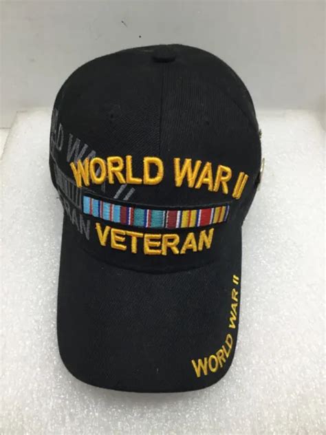 Black World War Ii Veteran Military Vet Baseball Ball Cap Hat With 2