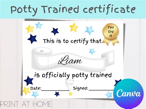 Potty Training Certificate Printable Certificate For Kids Toilet